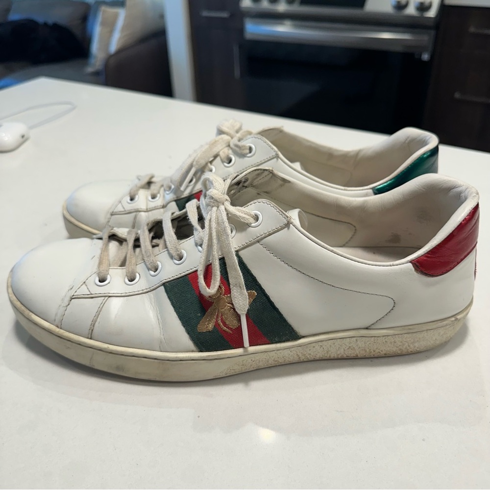 Gucci Ace w/ Bee Leather Low Top Men’s Sneakers - White - Gucci Size 10 - Picture 3 of 8